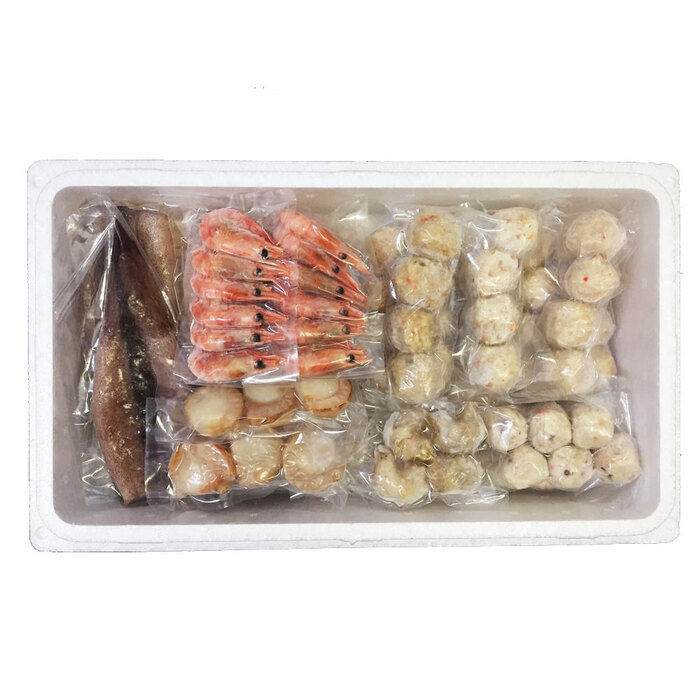 北海道 海鮮つみれ鍋 Gかに入×12 えび入×12 とりごぼう×12 たこ入×12 海老×12 帆立×6 いか×3 つぶ×3袋 冷凍うどん×1 二重包装可-2