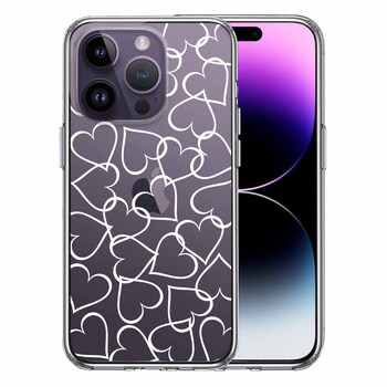 iPhone14Pro ケース クリアハート ホワイト スマホケース 側面ソフト 背面ハード ハイブリッド-0