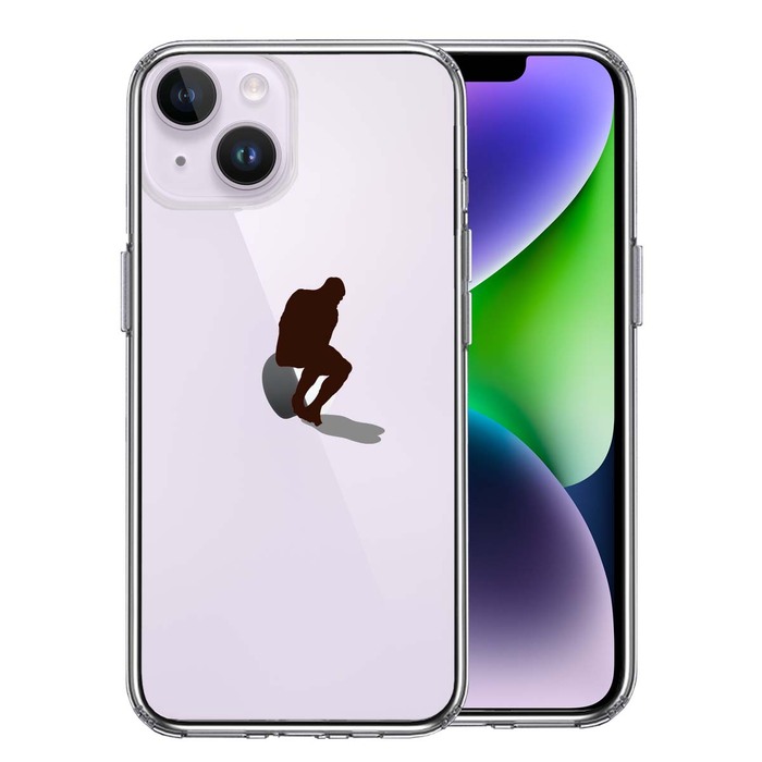 iPhone14Plus ケース クリアりんご で 考える人 スマホケース 側面ソフト 背面ハード ハイブリッド-0