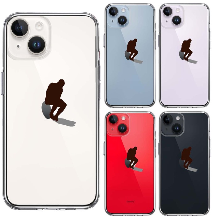 iPhone14Plus ケース クリアりんご で 考える人 スマホケース 側面ソフト 背面ハード ハイブリッド-1