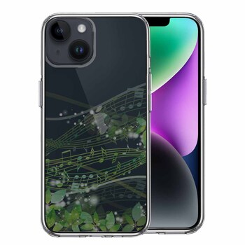 iPhone14Plus ケース クリア癒しの森 音符 デザイン スマホケース 側面ソフト 背面ハード ハイブリッド-0