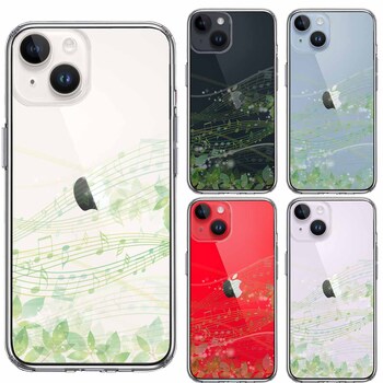 iPhone14Plus ケース クリア癒しの森 音符 デザイン スマホケース 側面ソフト 背面ハード ハイブリッド-1