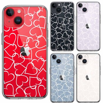 iPhone14Plus ケース クリアハート ホワイト スマホケース 側面ソフト 背面ハード ハイブリッド-1
