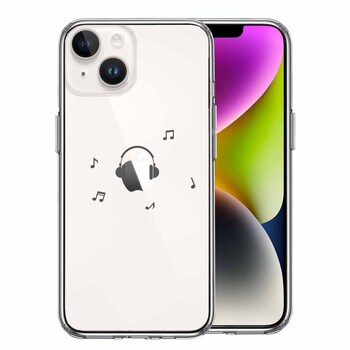 iPhone14Plus ケース クリア  ヘッドフォン ヘッドホン グレー スマホケース 側面ソフト 背面ハード ハイブリッド-0