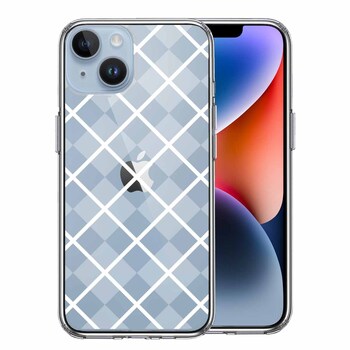 iPhone14Plus ケース クリア格子柄 アペンド チェック ホワイト スマホケース 側面ソフト 背面ハード ハイブリッド-0