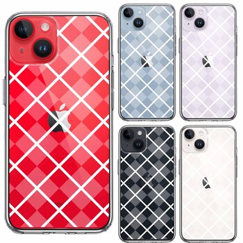 iPhone14Plus ケース クリア格子柄 アペンド チェック ホワイト スマホケース 側面ソフト 背面ハード ハイブリッド-1