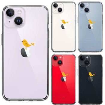 iPhone14Plus ケース クリア鳥 イエロー スマホケース 側面ソフト 背面ハード ハイブリッド-1