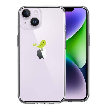 iPhone14Plus ケース クリア鳥 グリーン スマホケース 側面ソフト 背面ハード ハイブリッド-0