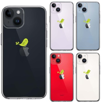iPhone14Plus ケース クリア鳥 グリーン スマホケース 側面ソフト 背面ハード ハイブリッド-1