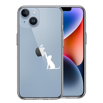iPhone14Plus ケース クリア猫 CAT ねこ にゃんこ 玉遊び 白 スマホケース 側面ソフト 背面ハード ハイブリッド-0
