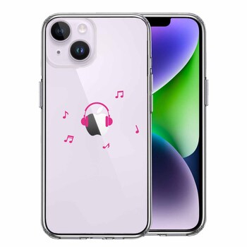 iPhone14 ケース クリア ヘッドフォン ヘッドホン ピンク スマホケース 側面ソフト 背面ハード ハイブリッド-0