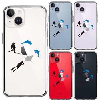 iPhone14 ケース クリア スキューバダイビング マンタ スマホケース 側面ソフト 背面ハード ハイブリッド-1
