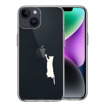 iPhone14Plus ケース クリアにゃんこ リンゴ つんつん ホワイト スマホケース 側面ソフト 背面ハード ハイブリッド-0