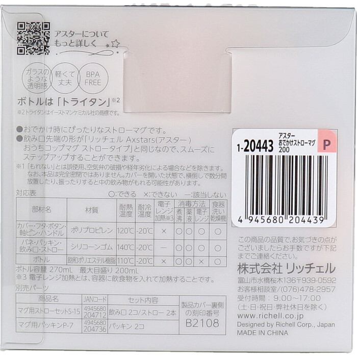 リッチェル アスター おでかけストローマグ 200 ピンク 2個セット-2