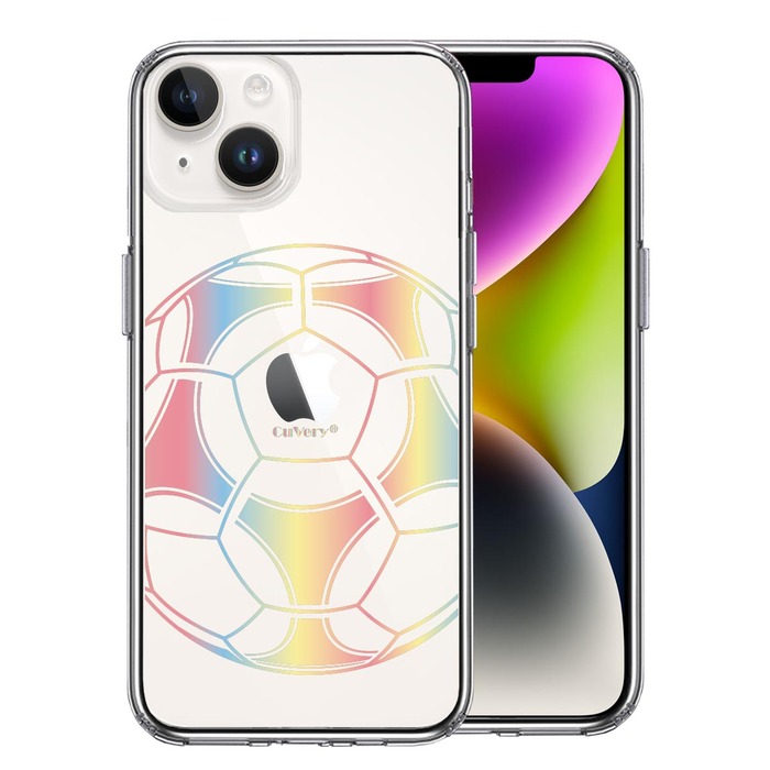 iPhone14Plus ケース クリア  サッカーボール カラー スマホケース 側面ソフト 背面ハード ハイブリッド-0