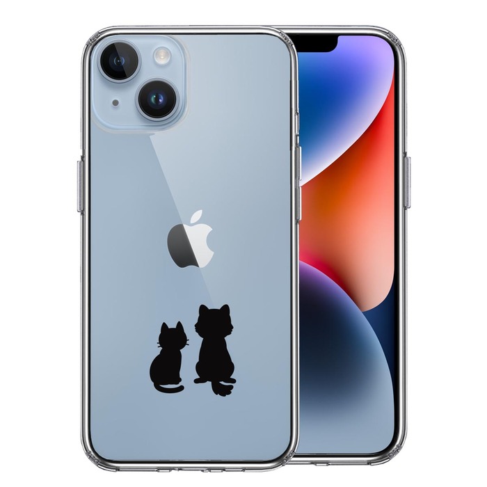 iPhone14Plus ケース クリアわんこ にゃんこ ほっこり お月見 スマホケース 側面ソフト 背面ハード ハイブリッド-0