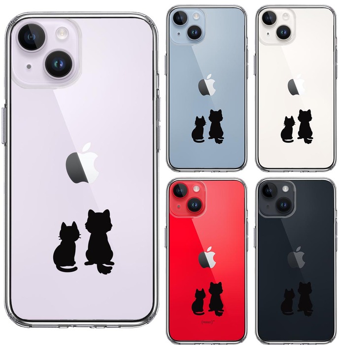 iPhone14Plus ケース クリアわんこ にゃんこ ほっこり お月見 スマホケース 側面ソフト 背面ハード ハイブリッド-1