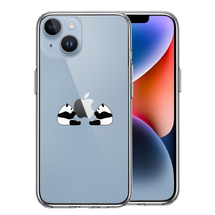 iPhone14Plus ケース クリア双子 パンダ りんご モグモグ スマホケース 側面ソフト 背面ハード ハイブリッド-0
