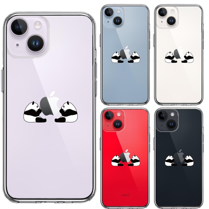 iPhone14Plus ケース クリア双子 パンダ りんご モグモグ スマホケース 側面ソフト 背面ハード ハイブリッド-1