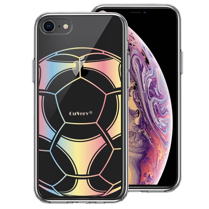 iPhone8 iPhone7 ケース クリア サッカーボール カラー スマホケース 側(cè)面ソフト 背面ハード ハイブリッド-0