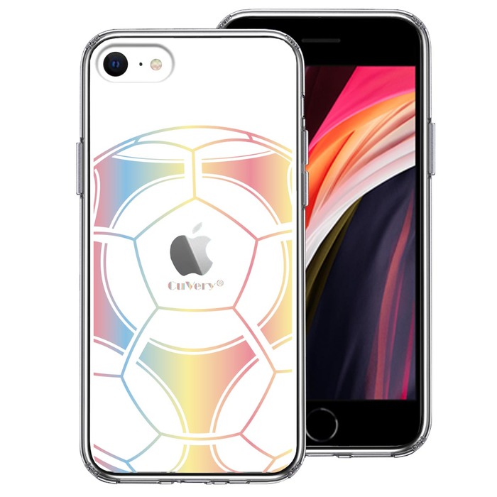 iPhoneSE ケース 第3世代 第2世代 クリア サッカーボール カラー スマホケース 側面ソフト 背面ハード ハイブリッド-0