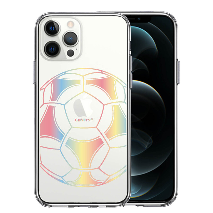 iPhone12Pro ケース クリア サッカーボール カラー スマホケース 側面ソフト 背面ハード ハイブリッド-0