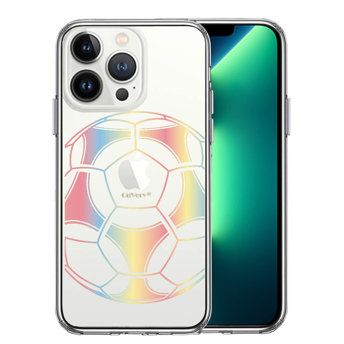 iPhone13Pro ケース クリアサッカーボール カラー スマホケース 側面ソフト 背面ハード ハイブリッド-0
