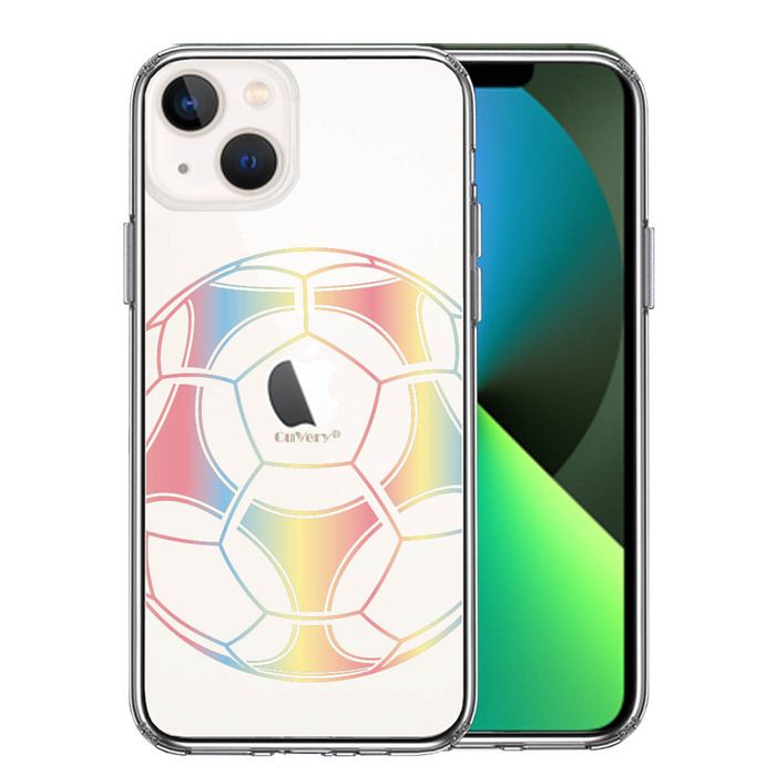 iPhone13mini ケース クリア  サッカーボール カラー スマホケース 側面ソフト 背面ハード ハイブリッド-0