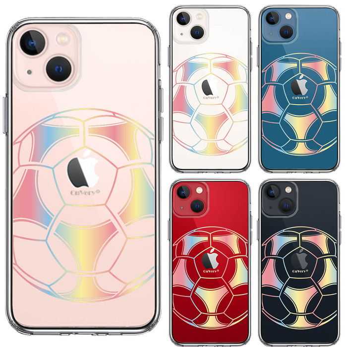 iPhone13mini ケース クリア  サッカーボール カラー スマホケース 側面ソフト 背面ハード ハイブリッド-1