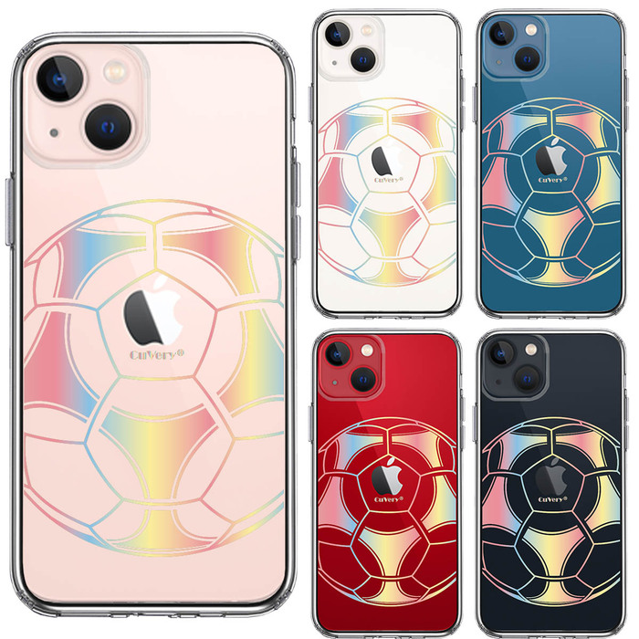 iPhone13mini ケース クリアサッカーボール カラー スマホケース 側面ソフト 背面ハード ハイブリッド-1