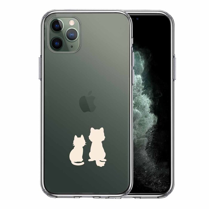 iPhone11pro ケース クリア わんこ にゃんこ ほっこり お月見 白 スマホケース 側面ソフト 背面ハード ハイブリッド-0