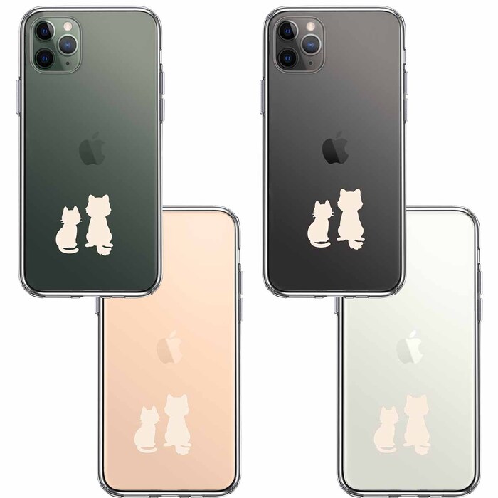 iPhone11pro ケース クリア わんこ にゃんこ ほっこり お月見 白 スマホケース 側面ソフト 背面ハード ハイブリッド-1