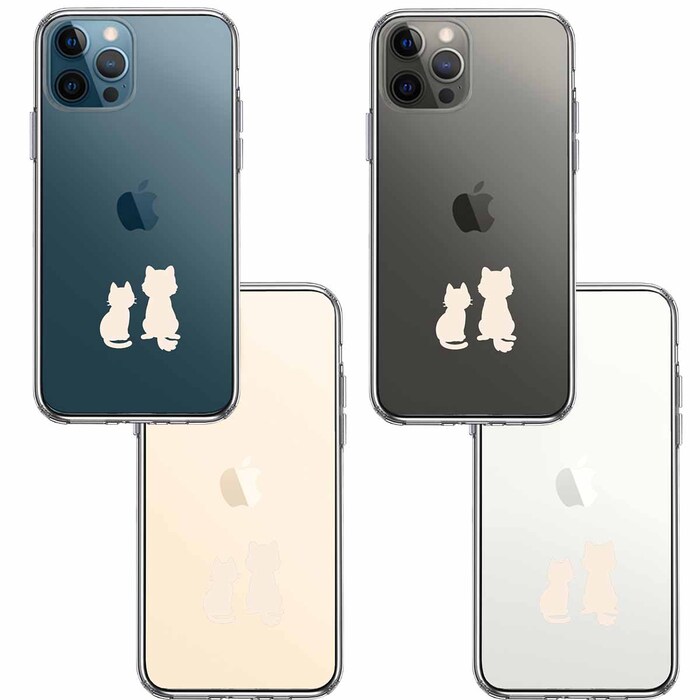 iPhone12Pro ケース クリア わんこ にゃんこ ほっこり お月見 白 スマホケース 側面ソフト 背面ハード ハイブリッド-1