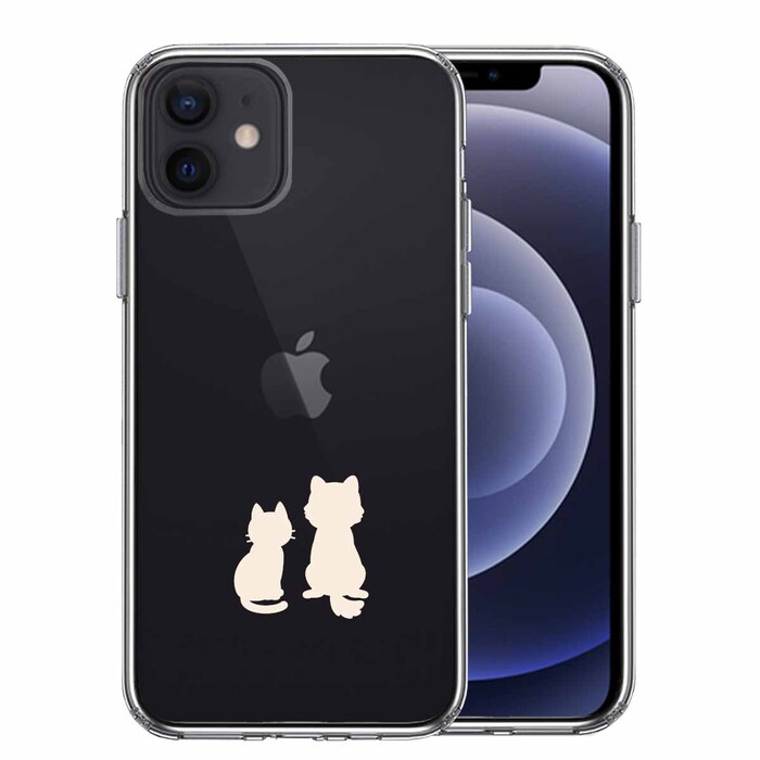 iPhone12mini ケース クリア わんこ にゃんこ ほっこり お月見 白 スマホケース 側面ソフト 背面ハード ハイブリッド-0