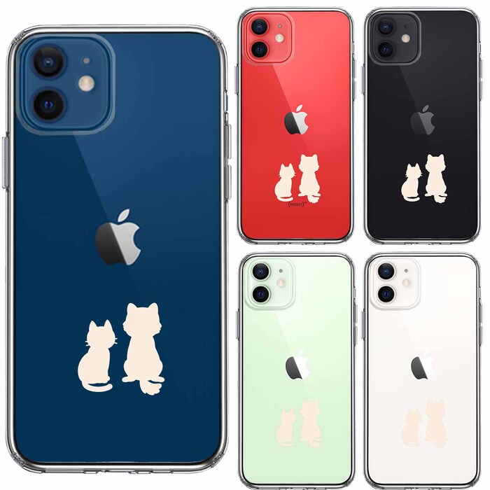 iPhone12mini ケース クリア わんこ にゃんこ ほっこり お月見 白 スマホケース 側面ソフト 背面ハード ハイブリッド-1
