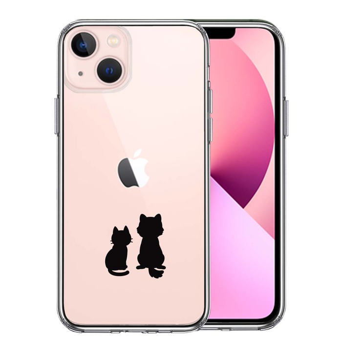 iPhone13 ケース クリアわんこ にゃんこ ほっこり お月見 スマホケース 側面ソフト 背面ハード ハイブリッド-0