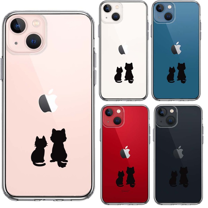 iPhone13 ケース クリアわんこ にゃんこ ほっこり お月見 スマホケース 側面ソフト 背面ハード ハイブリッド-1