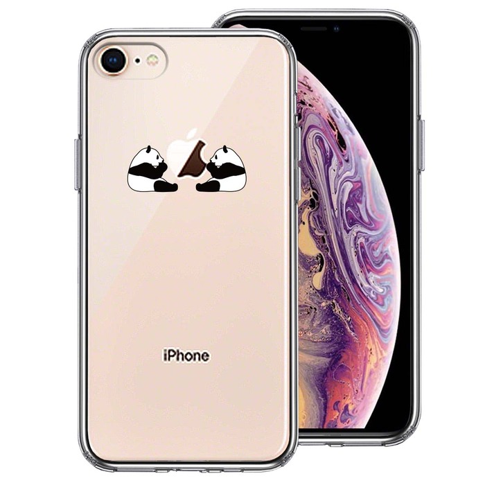 iPhone7双子 パンダ りんご モグモグ スマホケース 側面ソフト 背面ハード ハイブリッド-0