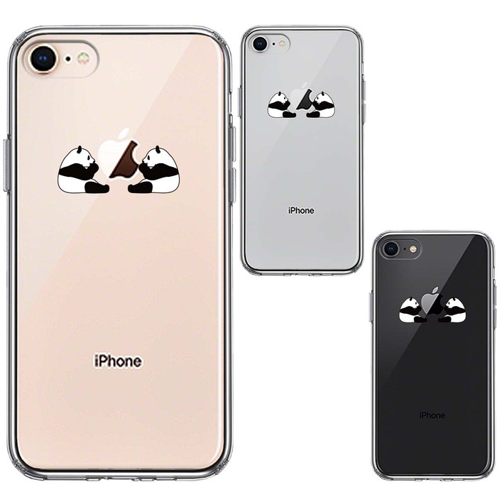iPhone7双子 パンダ りんご モグモグ スマホケース 側面ソフト 背面ハード ハイブリッド-1
