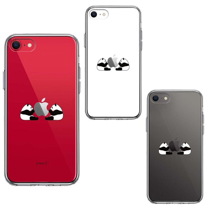 iPhoneSE ケース 第3世代 第2世代 クリア 双子 パンダ りんご モグモグ スマホケース 側面ソフト 背面ハード ハイブリッド-1