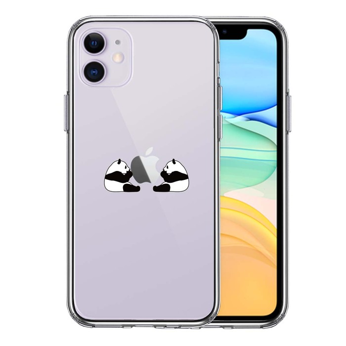 iPhone11 ケース クリア 双子 パンダ りんご モグモグ スマホケース 側面ソフト 背面ハード ハイブリッド-0