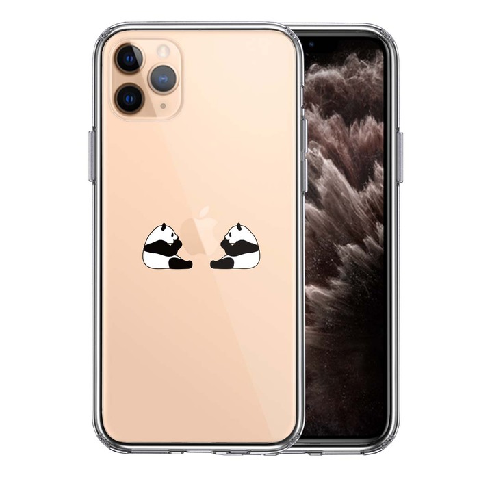 iPhone11pro ケース クリア 双子 パンダ りんご モグモグ スマホケース 側面ソフト 背面ハード ハイブリッド-0