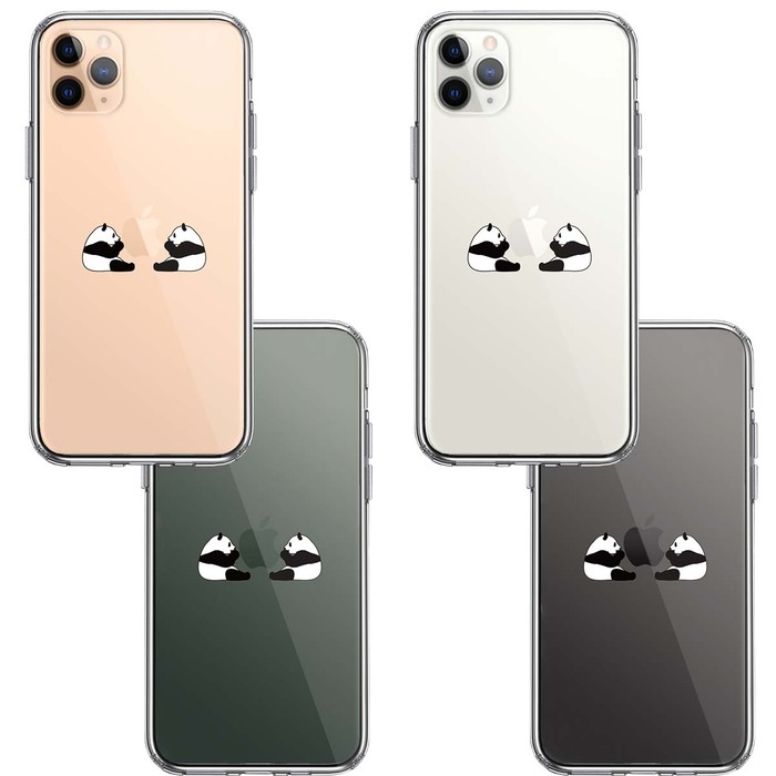 iPhone11pro ケース クリア 双子 パンダ りんご モグモグ スマホケース 側面ソフト 背面ハード ハイブリッド-1
