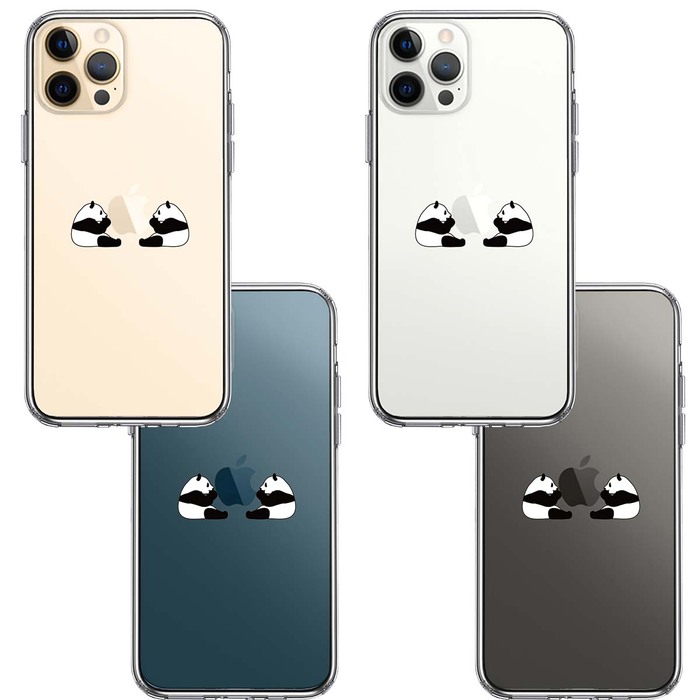 iPhone12Pro ケース クリア 双子 パンダ りんご モグモグ スマホケース 側面ソフト 背面ハード ハイブリッド-1