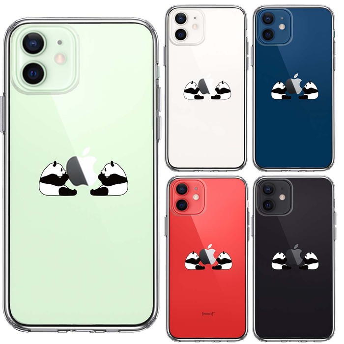 iPhone12 ケース クリア 双子 パンダ りんご モグモグ スマホケース 側面ソフト 背面ハード ハイブリッド-1