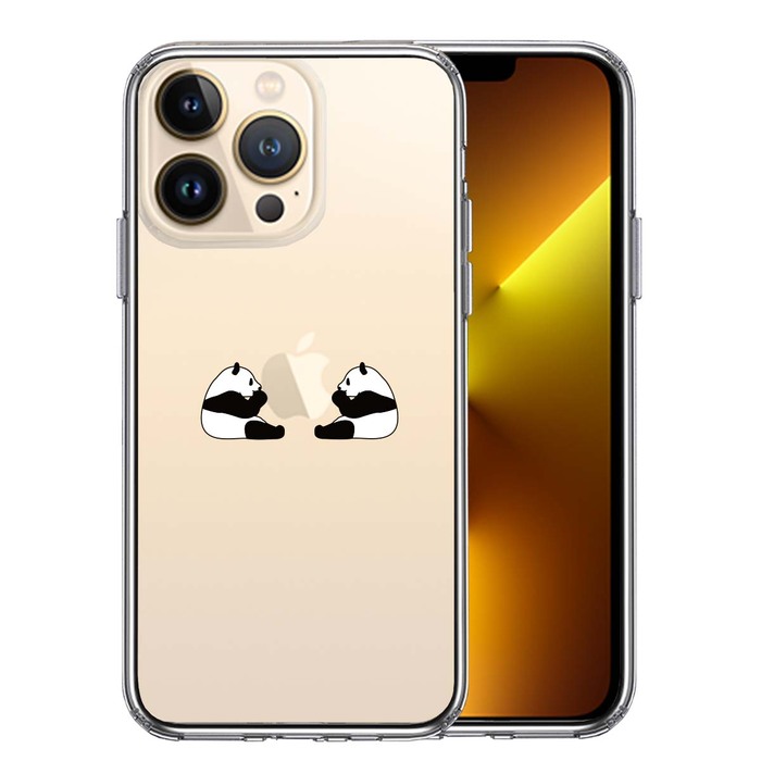 iPhone13Pro ケース クリア  双子 パンダ りんご モグモグ スマホケース 側面ソフト 背面ハード ハイブリッド-0