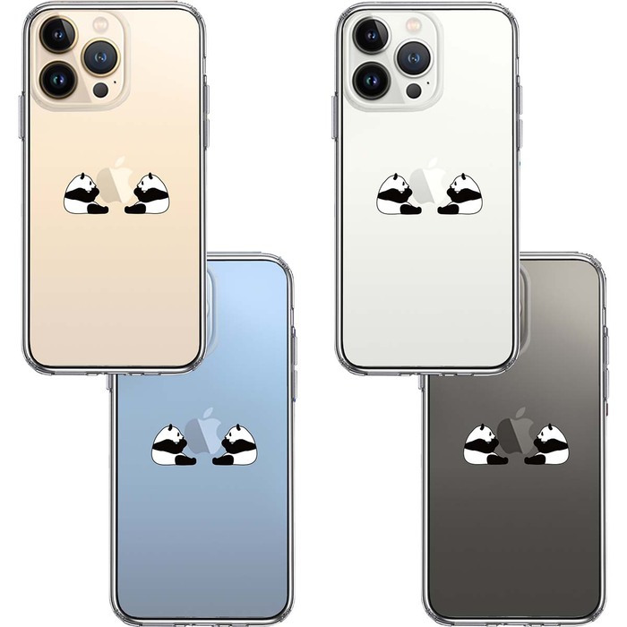 iPhone13Pro ケース クリア  双子 パンダ りんご モグモグ スマホケース 側面ソフト 背面ハード ハイブリッド-1