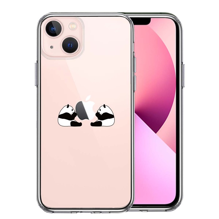 iPhone13 ケース クリア双子 パンダ りんご モグモグ スマホケース 側面ソフト 背面ハード ハイブリッド-0