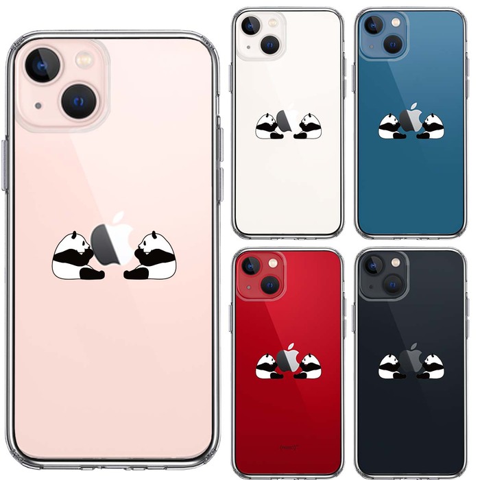 iPhone13 ケース クリア双子 パンダ りんご モグモグ スマホケース 側面ソフト 背面ハード ハイブリッド-1
