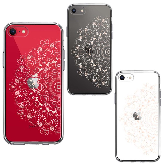 iPhoneSE ケース 第3世代 第2世代 クリア 曼荼羅 花柄 スマホケース 側面ソフト 背面ハード ハイブリッド-1